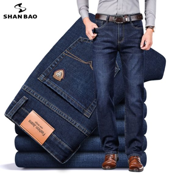 SHAN BAO jean droit pour homme pantalon en denim extensible classique avec badge style business d