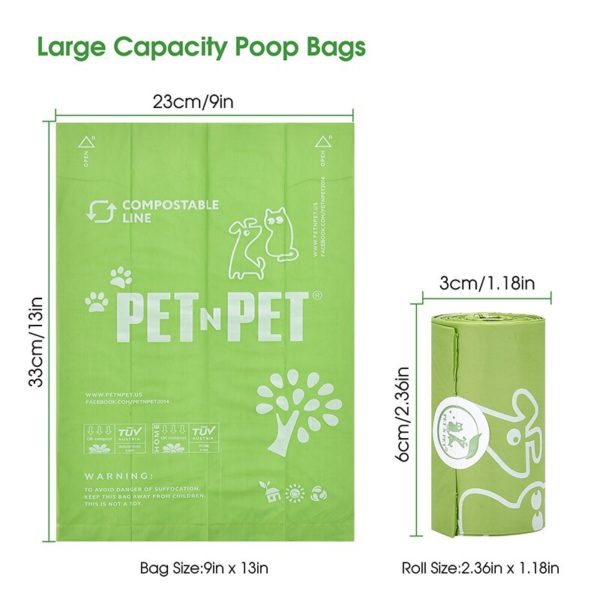 Sac à crottes vert non parfumé pour animaux de compagnie, sacs propres pour ramassage des déchets de chiens biodégradables, 240/120 comptes – Image 3