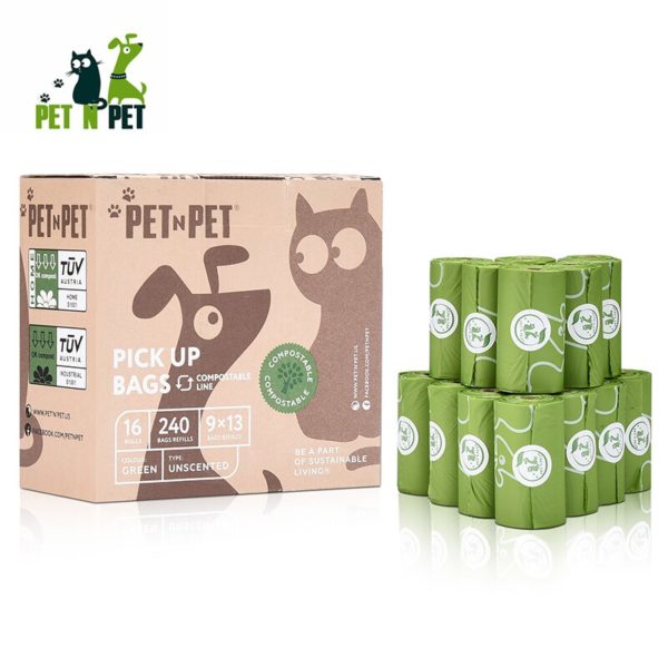 Sac à crottes vert non parfumé pour animaux de compagnie, sacs propres pour ramassage des déchets de chiens biodégradables, 240/120 comptes