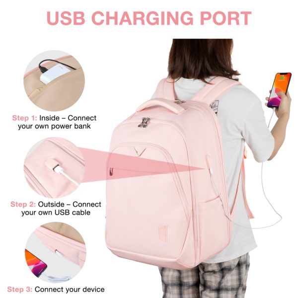 Sac à dos Anti-vol pour femmes, grands sacs d'école étanches pour voyage, sacs pour ordinateur portable avec Port de chargement USB – Image 2