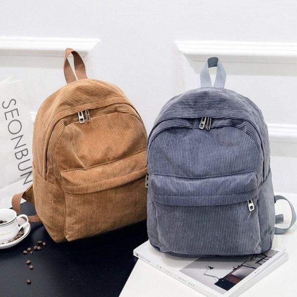Sac à dos d'école en velours côtelé pour femmes, à la mode, de couleur Pure, pour adolescentes – Image 5