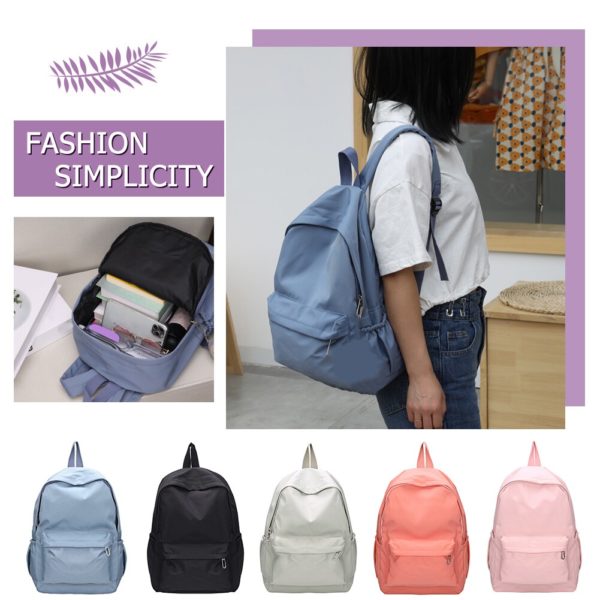 Sac à dos en Nylon avec fermeture éclair pour femme et fille, Style Preppy, couleur unie, grande capacité – Image 2