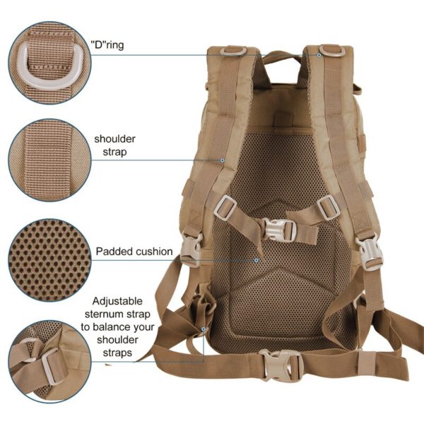 Sac à dos militaire tactique pour hommes, en Polyester 1000D 30L, 3P, souple, extérieur, étanche, randonnée, Camping, chasse – Image 4