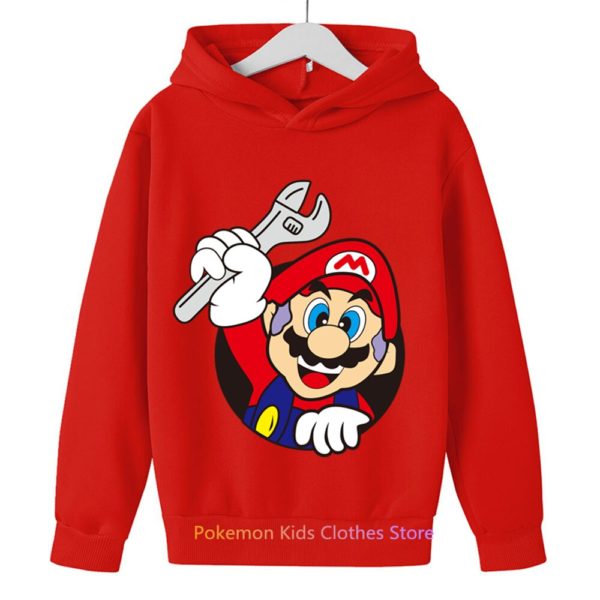 Sweat à capuche Super Mario bros pour enfants, haut à manches longues, vêtements pour garçons et filles, dessin animé, mode printemps-automne – Image 3