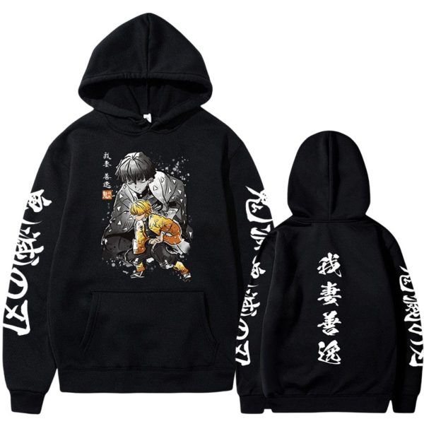 Sweat capuche avec dessin anim Demon Slayer pull over d contract Hip Hop Streetwear Agatsuma Zenitsu