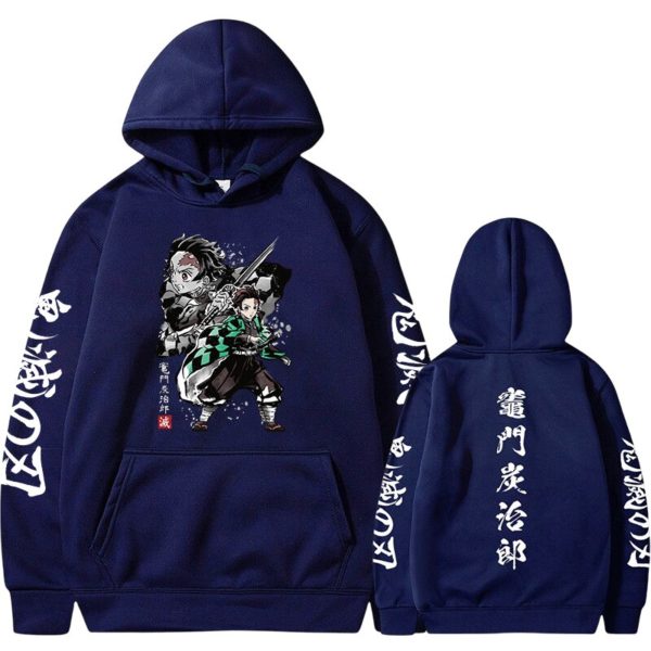 Sweat capuche avec dessin anim Demon Slayer pull over d contract Hip Hop Streetwear Kamado Tanjirou 2