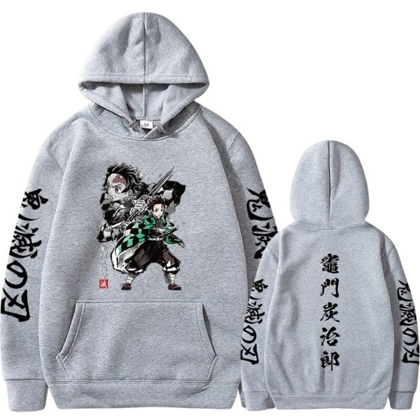 Sweat capuche avec dessin anim Demon Slayer pull over d contract Hip Hop Streetwear Kamado Tanjirou 4