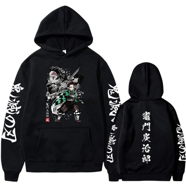 Sweat capuche avec dessin anim Demon Slayer pull over d contract Hip Hop Streetwear Kamado Tanjirou