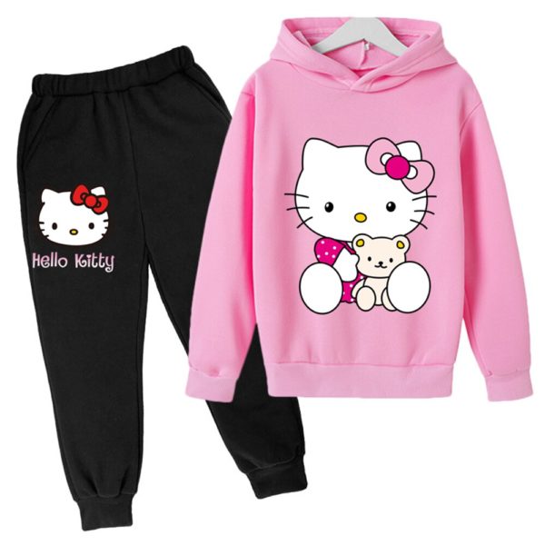 Sweat capuche et pantalon manches longues pour gar on tenue de sport Hello Kitty ensemble d