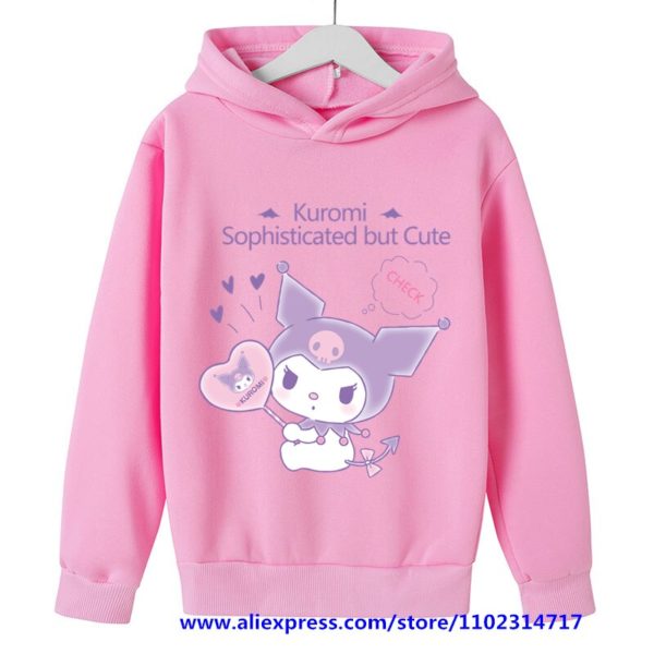 Sweat capuche manches longues pour fille sweat shirt motif dessin anim Hello Kitty Kuromi haut d 1