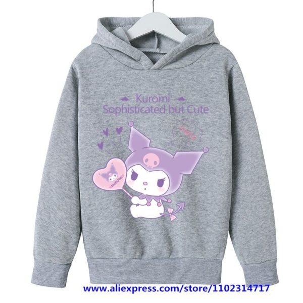 Sweat capuche manches longues pour fille sweat shirt motif dessin anim Hello Kitty Kuromi haut d 4