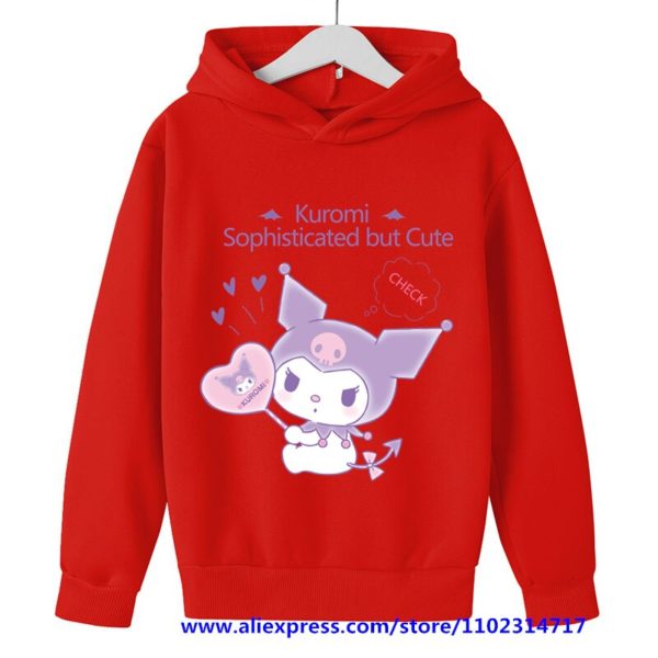 Sweat capuche manches longues pour fille sweat shirt motif dessin anim Hello Kitty Kuromi haut d 5