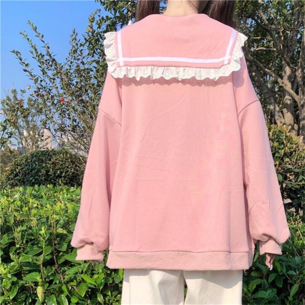 Sweat shirt capuche ample pour femme joli patchwork en dentelle fermeture clair col marin nouvelle collection 1