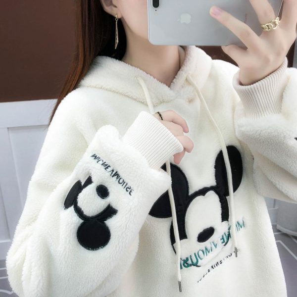 Sweat-shirt à capuche imprimé DISNEY Mickey Mouse, doublure en peluche épaisse, ample, mode coréenne, assorti, oversize, Kawaii – Image 2