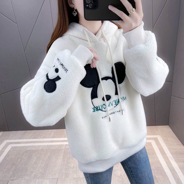 Sweat-shirt à capuche imprimé DISNEY Mickey Mouse, doublure en peluche épaisse, ample, mode coréenne, assorti, oversize, Kawaii – Image 5