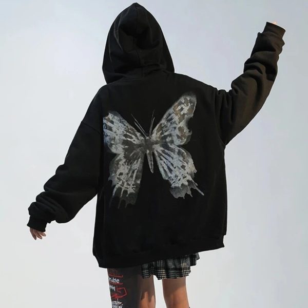 Sweat shirt capuche style Hip Hop pour femme Streetwear automne fermeture clair papillon esth tique Harajuku 3