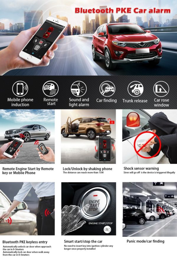 Système d'alarme de voiture bidirectionnel, espion, Bluetooth, application allemande, démarrage du moteur, 2 LCD, télécommande 5000M, bouton poussoir de sécurité, entrée sans clé, PKE 862 – Image 5