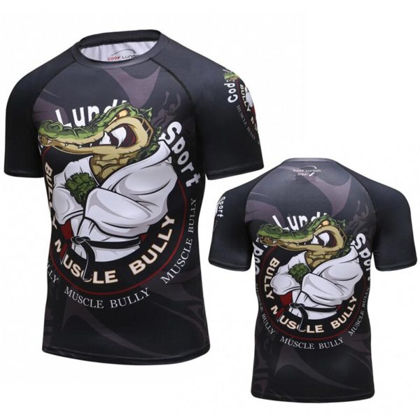 T Shirt manches courtes pour homme tenue de sport Compression col rond MMA lutte Jiu Jitsu 1