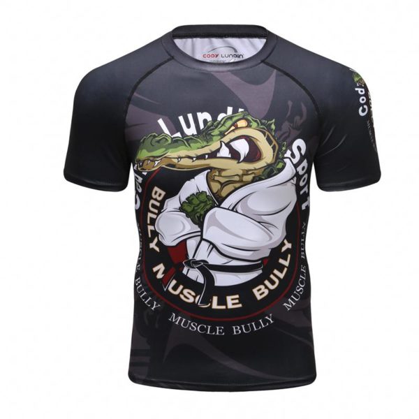 T Shirt manches courtes pour homme tenue de sport Compression col rond MMA lutte Jiu Jitsu 2
