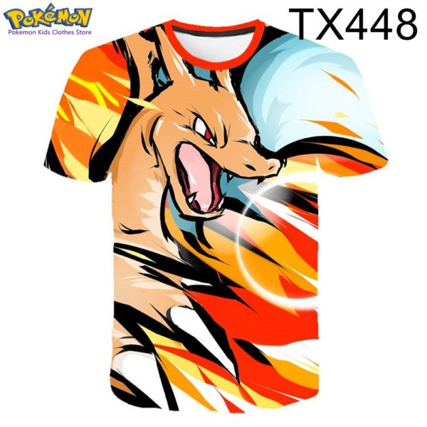 T-shirt Pokemon à manches courtes pour enfants, vêtement Kawaii pour garçons et femmes, Pikachu, été 2023 – Image 2