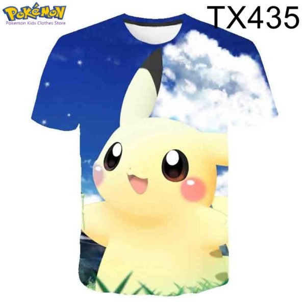 T-shirt Pokemon à manches courtes pour enfants, vêtement Kawaii pour garçons et femmes, Pikachu, été 2023 – Image 3