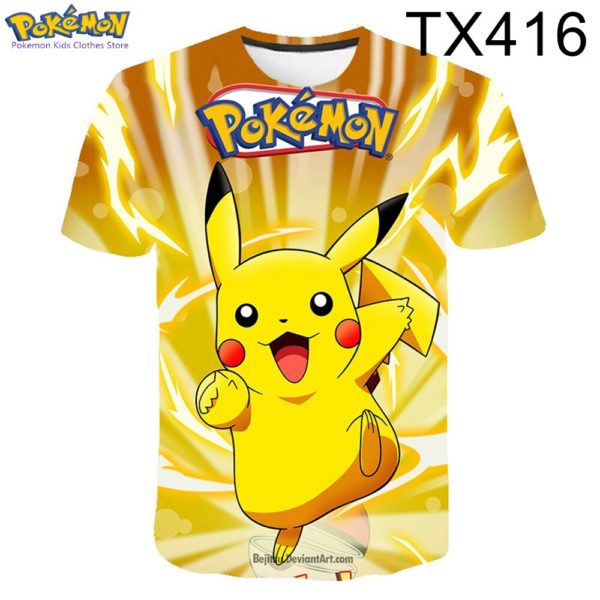 T-shirt Pokemon à manches courtes pour enfants, vêtement Kawaii pour garçons et femmes, Pikachu, été 2023