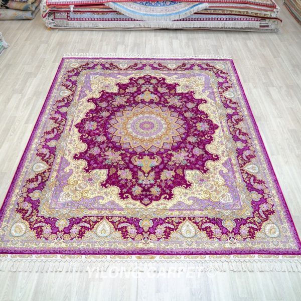 Tapis de luxe Oriental en soie 8x10 pouces fleurs violettes faites la main d coration de 1