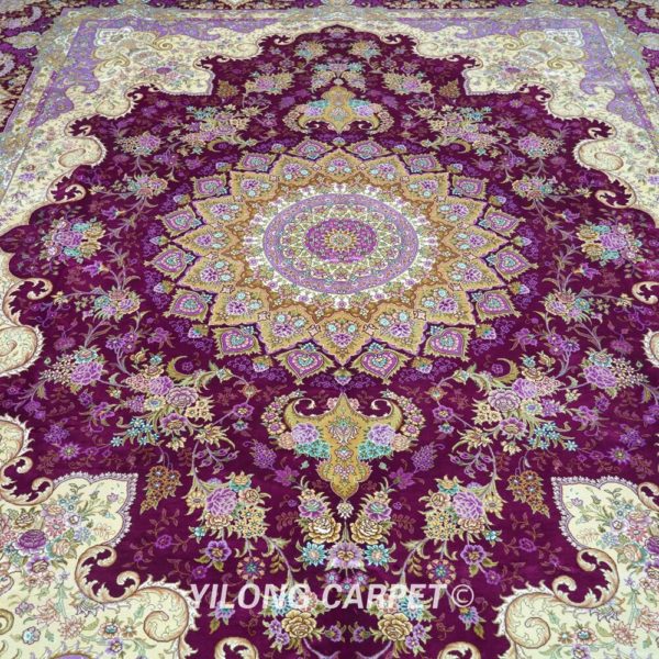 Tapis de luxe Oriental en soie 8x10 pouces fleurs violettes faites la main d coration de 3