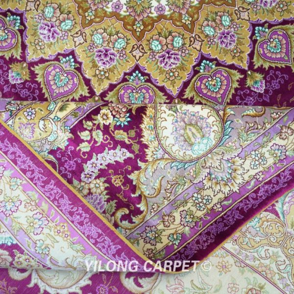 Tapis de luxe Oriental en soie 8x10 pouces fleurs violettes faites la main d coration de 4