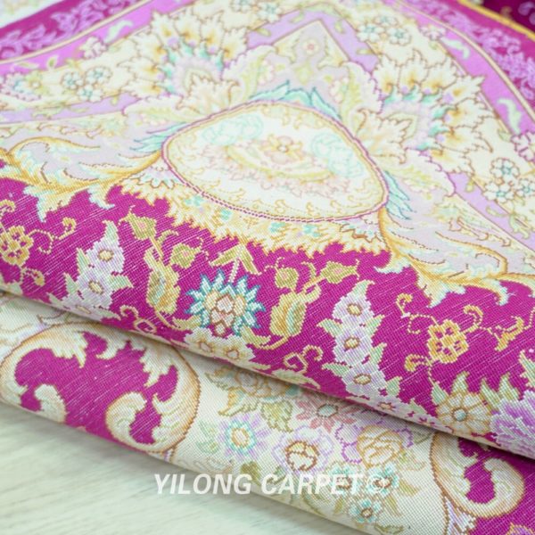 Tapis de luxe Oriental en soie 8x10 pouces fleurs violettes faites la main d coration de 5