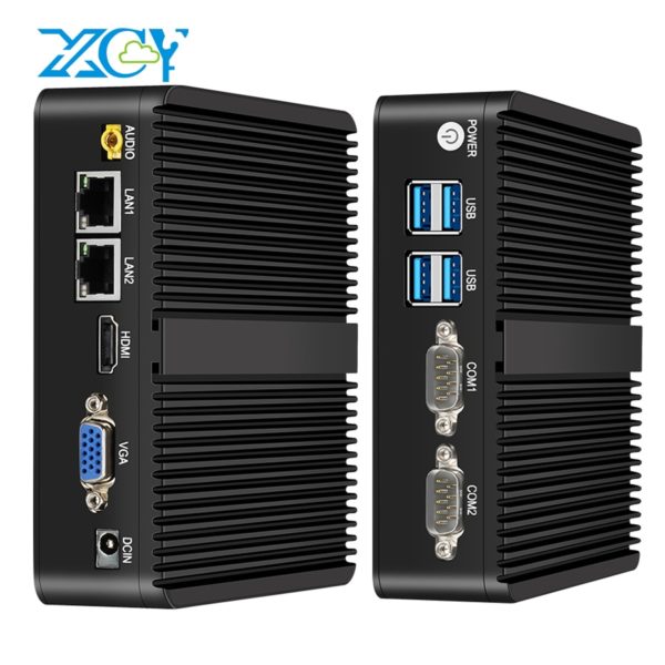 XCY Mini PC industriel Windows 10 Linux Intel Celeron J4125 2x NIC Gigabit HDMI VGA
