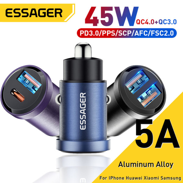 30W Essager chargeur de voiture USB type c 30W charge rapide QC PD 3 0 SCP