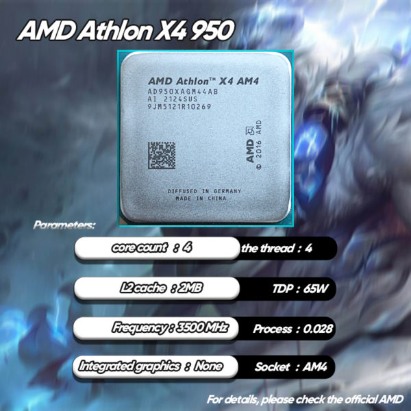 AMD Athlon X4 950 3 5 GHz Quad Core Quad Thread L2 2M 65W prise AM4 3