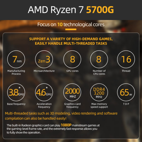AMD – nouveau processeur de bureau Ryzen 7 5700 go R7 5700 go, 3.8GHz, 8 cœurs, 16 threads, 65W, Socket AM4 – Image 5