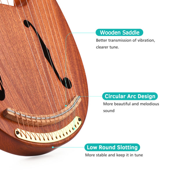 Ammoon harpe Lyre en bois 16 cordes cordes m talliques Instrument en bois massif avec sac 3