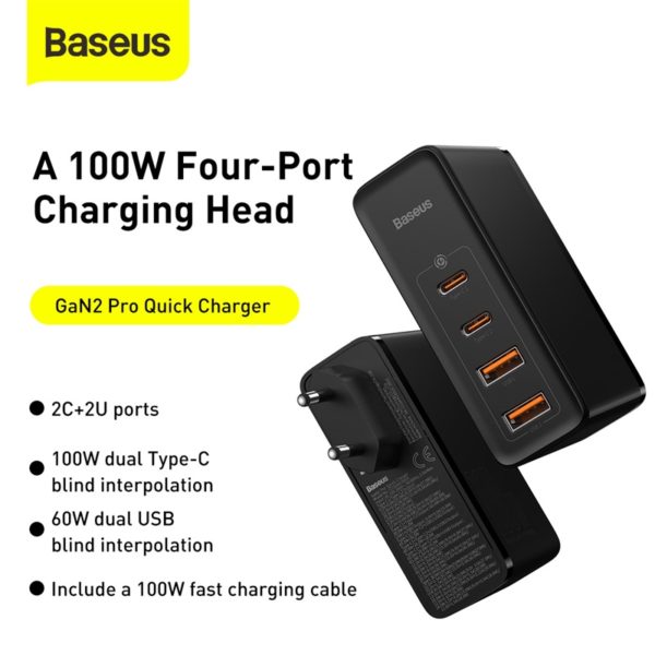 Baseus 100W GaN USB Type C chargeur PD QC Charge rapide 4 0 3 0 USB 1