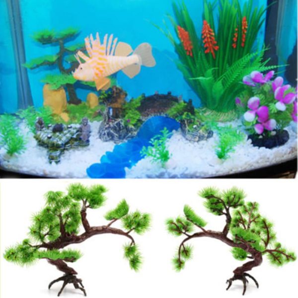 Bonsa artificiel en plastique 13CM arbre de pin pour Aquarium ornement pour Aquarium fausses plantes ornements 1