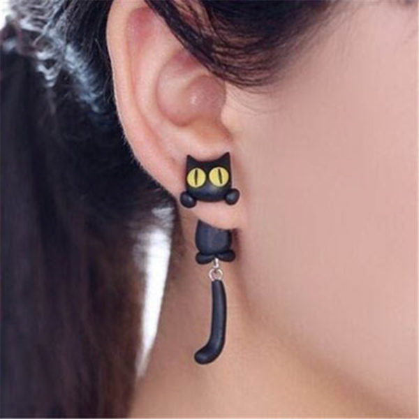 Boucles d oreilles 3D en argile polym re pour femmes bijoux faits la main avec chat