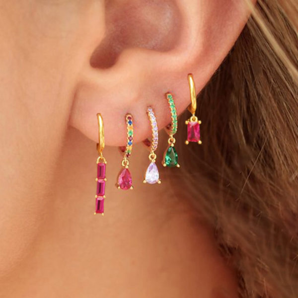 Boucles d oreilles en Zircon multicolore pour femme petit pendentif en acier inoxydable boucles d oreilles