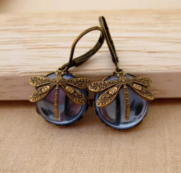 Boucles d oreilles en forme de libellule pour femmes bijoux Vintage en Bronze couleur or motif 2