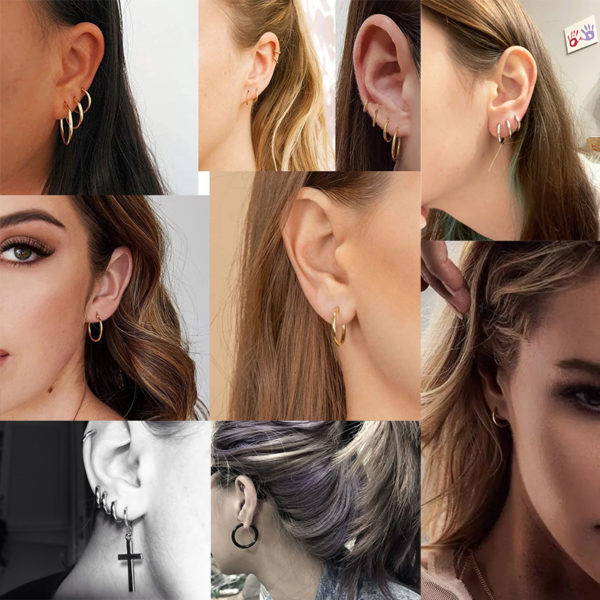 Boucles d oreilles rondes en acier inoxydable de luxe pour femmes et hommes couleur noir et 4