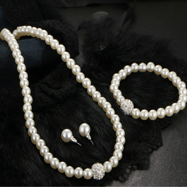 CANPEL ensemble de bijoux de mariage Vintage pour femmes collier en strass et fausses perles boucles 3