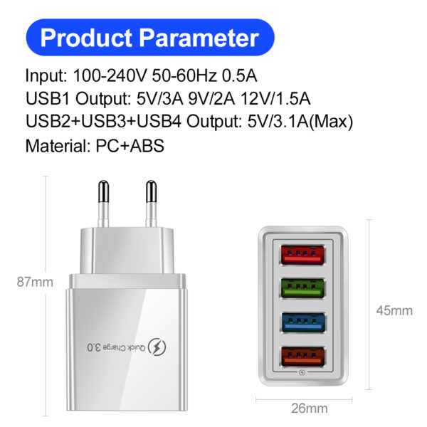 Chargeur USB prise EU US Quick Charge 3 0 pour adaptateur de t l phone pour 1