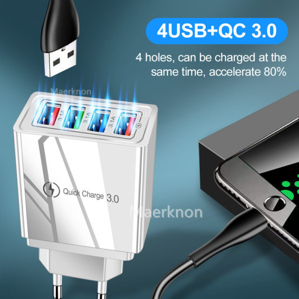 Chargeur USB rapide 3 0 4 ports adaptateur de t l phone Portable pour Huawei iPhone 1