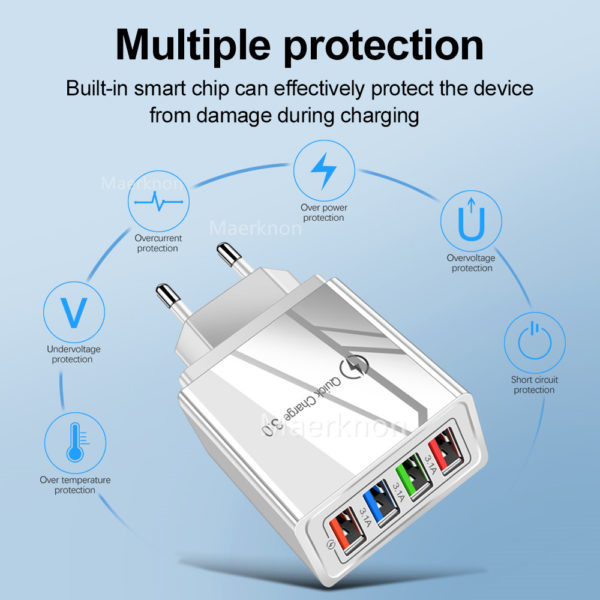 Chargeur USB rapide 3 0 4 ports adaptateur de t l phone Portable pour Huawei iPhone 3