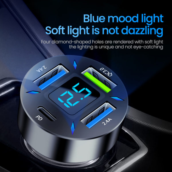 Chargeur de voiture 4 Ports USB 66W PD Quick Charge 3.0, adaptateur pour téléphone iPhone 13 12 Xiaomi Samsung – Image 6