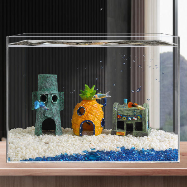 Décor d'aquarium à motifs de dessins animés, Simulation d'ornements en résine, maison d'ananas, décoration d'aquarium, accessoires d'aménagement paysager
