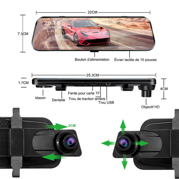 Dashcam enregistreur vid o de conduite avec r troviseur pour voiture avec cran tactile E ACE 4