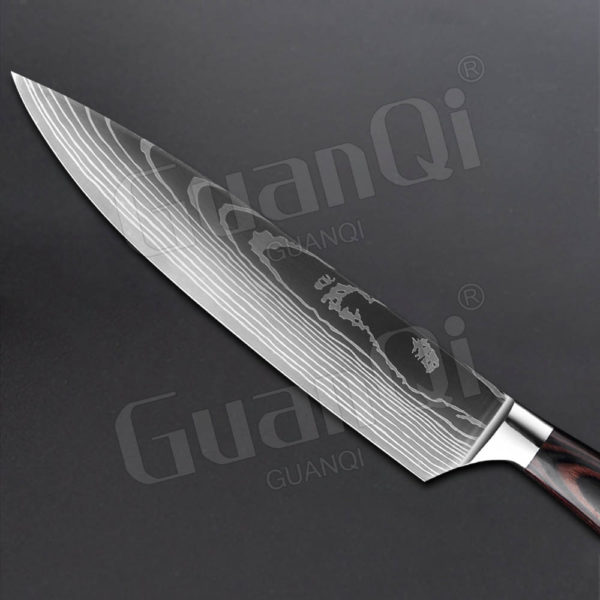 Ensemble de couteaux de cuisine professionnels, couperet tranchant, manche en bois, outil de cuisine, Laser, motif damas, ensemble de couteaux – Image 2