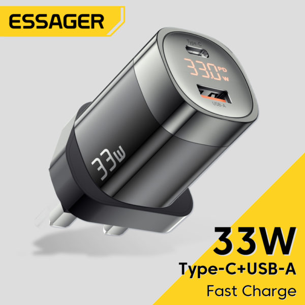 Essager – chargeur 33W GaN USB C, affichage numérique, charge rapide, pour iPhone 13 12 Max Pro iPad, Xiaomi Poco, Samsung – Image 3